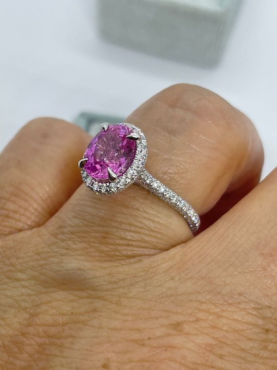 Lab created pink sapphire engagement rings deals
