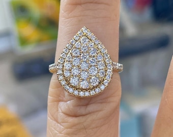 Pear Diamond Ring, Pear Halo Diamond Ring, Pear Diamond Engagement Ring Yellow Gold, Pear Shaped Diamond Ring, Anniversary Ring 14K