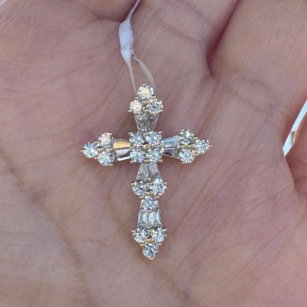 Genuine Diamond Cross Pendant, 1.36 Carat Natural Diamond Cross
