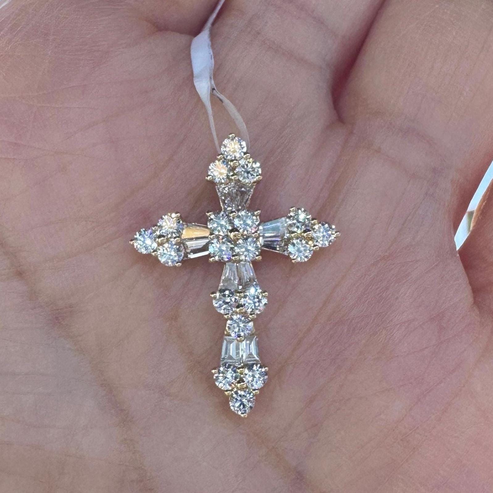 Genuine Diamond Cross Pendant, 1.36 Carat Natural Diamond Cross