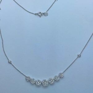 Diamond Necklace, Diamond Choker, 7 Halo Round Diamond Necklace With Cable Link adjustable chain, Diamond Necklace Choker Yellow Gold 18K image 5