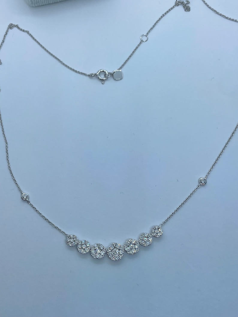 Diamond Necklace, Diamond Choker, 7 Halo Round Diamond Necklace With Cable Link adjustable chain, Diamond Necklace Choker Yellow Gold 18K image 5