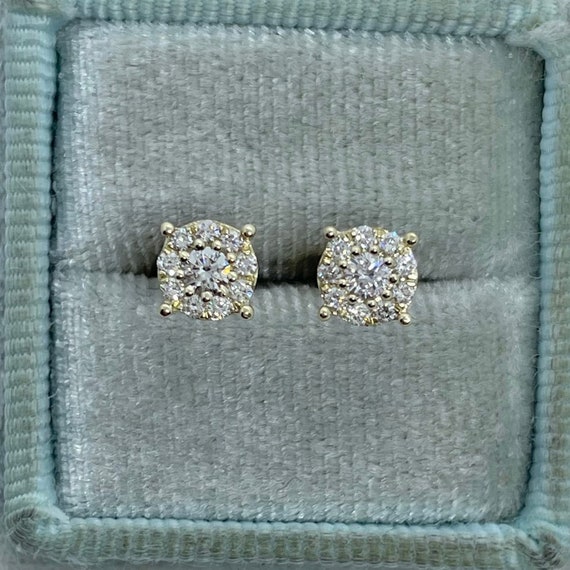 Dainty Diamond Stud Earrings, Diamond Studs, Diamond Cluster Earrings, Small  Diamond Earring Studs Yellow Gold 