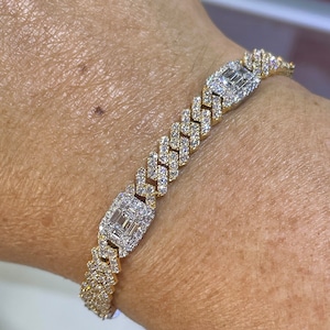 Diamond Link Bracelet, Cuban Link Diamond Bracelet, Emerald Cut Bracelet
