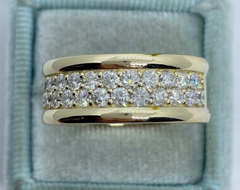 14K Yellow Gold Men's Diamond Wedding Band, Men Diamond Ring