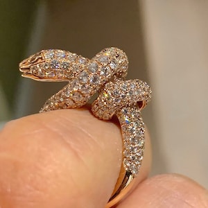 Diamond Snake Ring, Snake Ring Rose Gold, Genuine Diamond Snake Statement Ring, Unique Diamond Encrusted Snake 14K Rose Gold