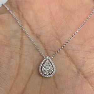 Pear Diamond Pendant, 18K White Gold Tear Drop Diamond Necklace, Diamond Solitaire Necklace Adjustable Chain image 1