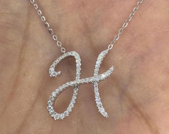 Diamond Initial H Necklace, 18K White Gold Pendant