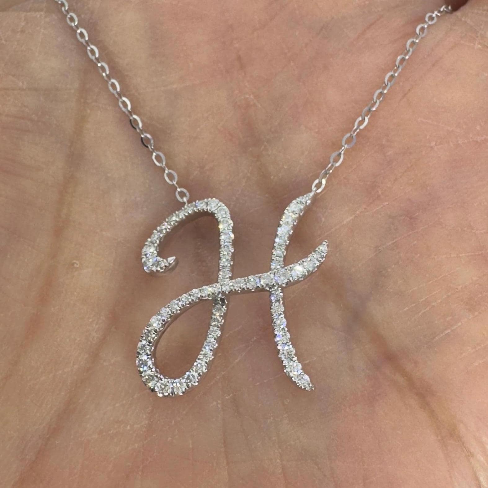 Diamond Initial H Necklace, 18K White Gold Pendant - Etsy