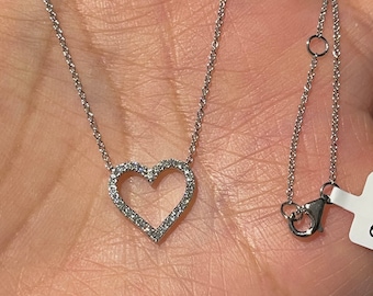 18K White Gold Diamond Heart Necklace, Dainty Diamond Heart Necklace