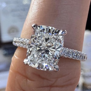 Certified 1.97 Carats Cushion Diamond Ring, Elongated Cushion Cut Engagement Ring 18K White Gold, Lab Grown Diamond Ring