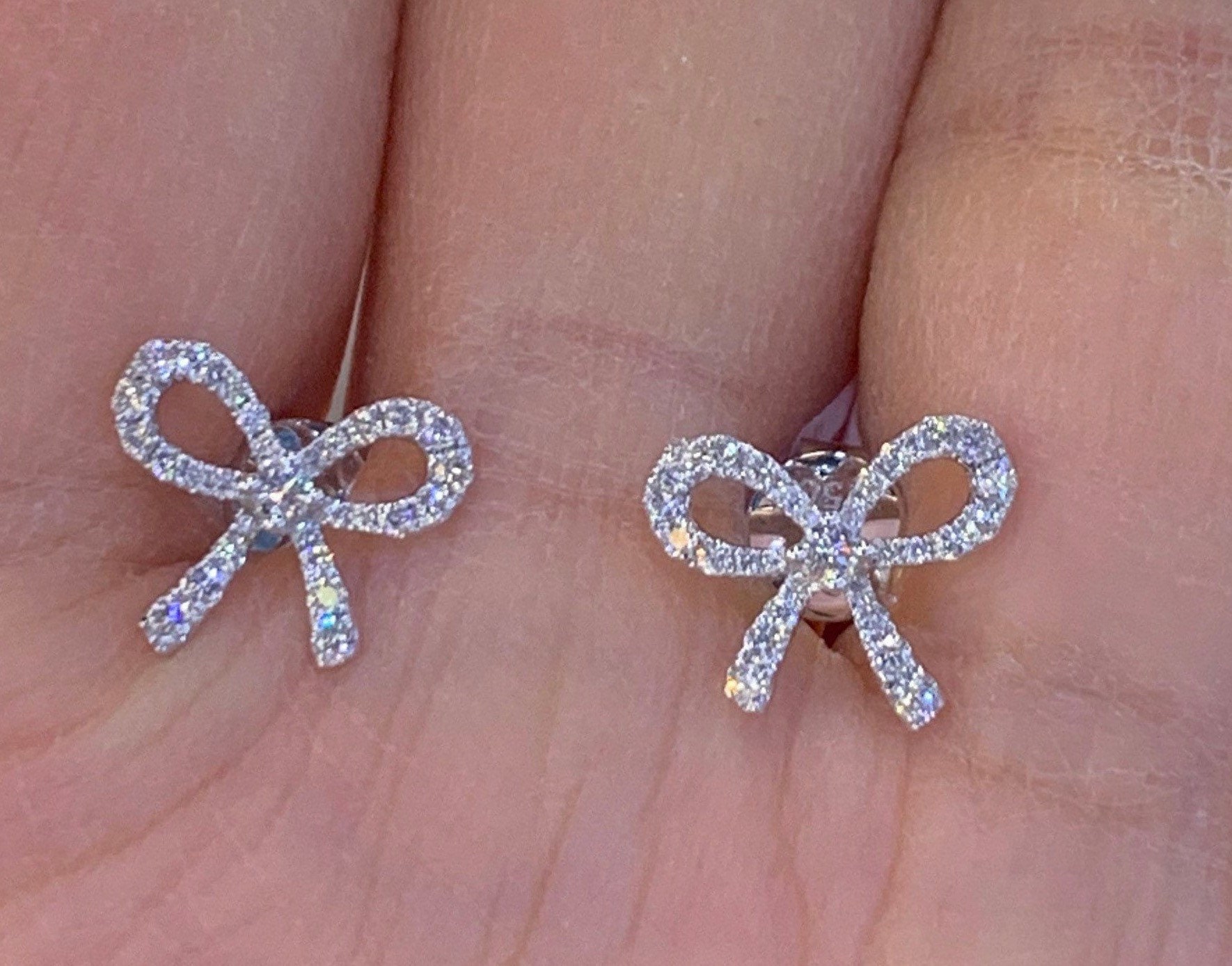 Diamond Bow Earrings, Bow Diamond Studs, 18K White Gold Diamond  