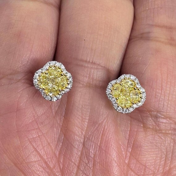 Fancy Yellow Diamond Earrings 18K White Gold, Diamond Stud Earrings Diamond