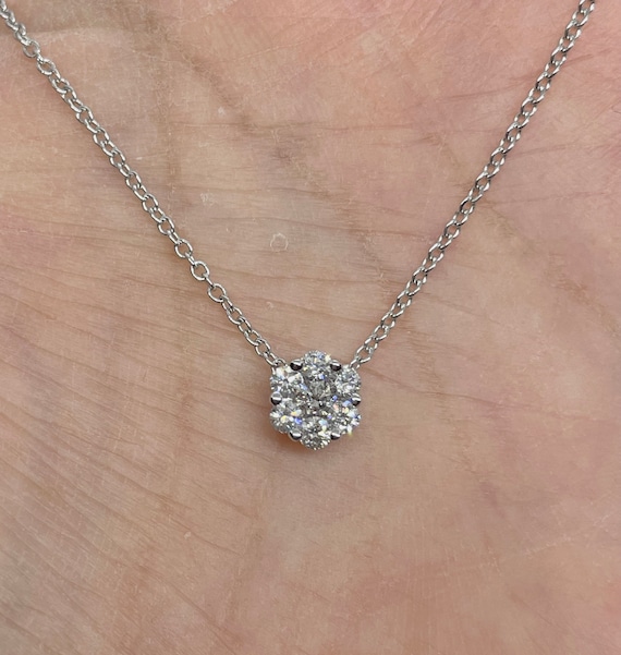 Diamond Solitaire Pendant White Gold Diamond Pendant Necklace Simple Diamond Flower Necklace 0.31 Carat Diamond Pendant