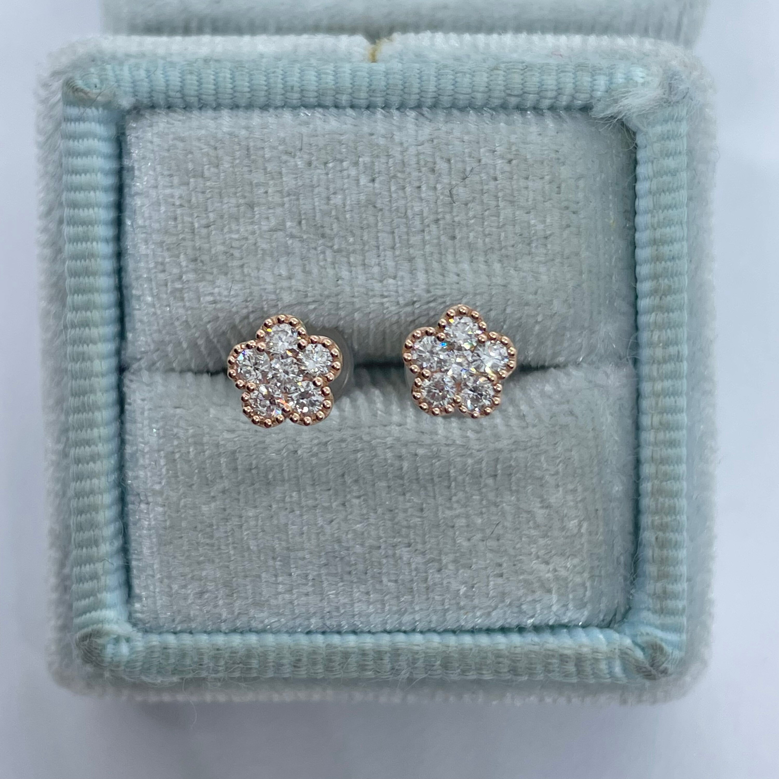 Diamond Flower Star Blossom Stud Earrings