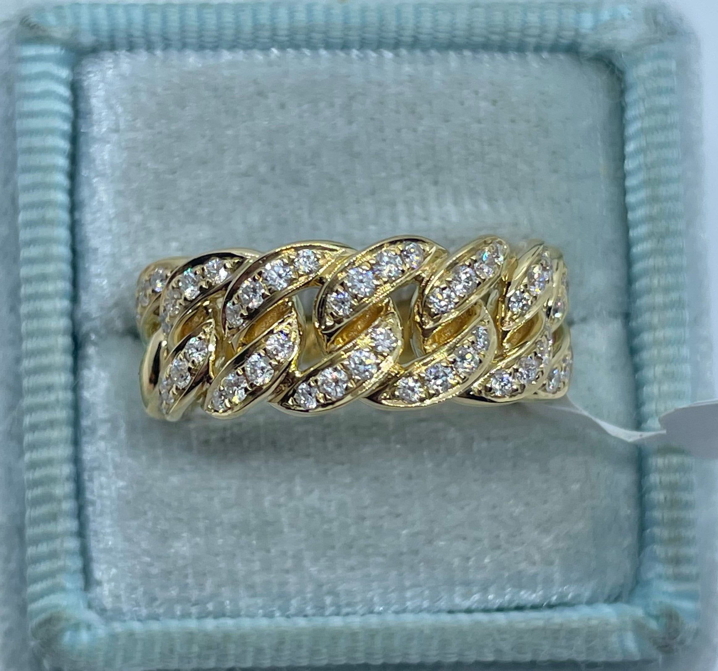 Diamond Cuban Ring 18K Gold Cuban Link Ring Diamond Link Ring