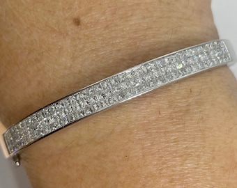 Diamond Bangle Bracelet, Princess Cut Bangle Diamond Bracelet, 18K White Gold Diamond Bangle 3.25 Carats Natural Diamond Bracelet