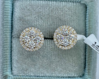 Gorgeous Diamond Stud Earrings, Round Diamond Stud, 14K Yellow Gold Round Diamond Earrings Genuine Diamond Studs