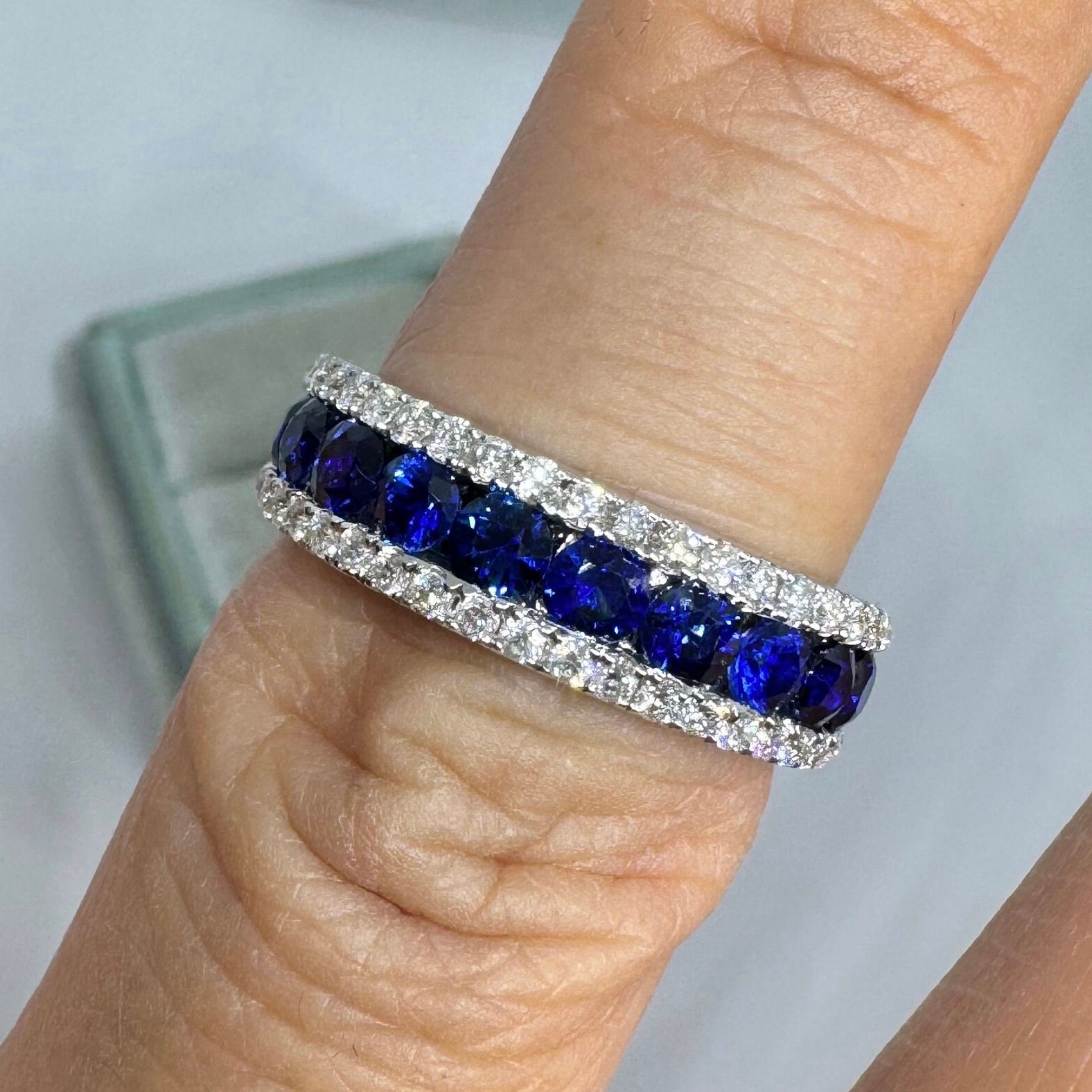 Blue Sapphire and Diamond Band, Genuine Blue Sapphire and Blue Sapphire and Diamond Band, Genuine Blue Sapphire and