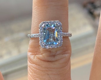 Genuine Aquamarine Ring, Aquamarine Diamond Ring, Aquamarine