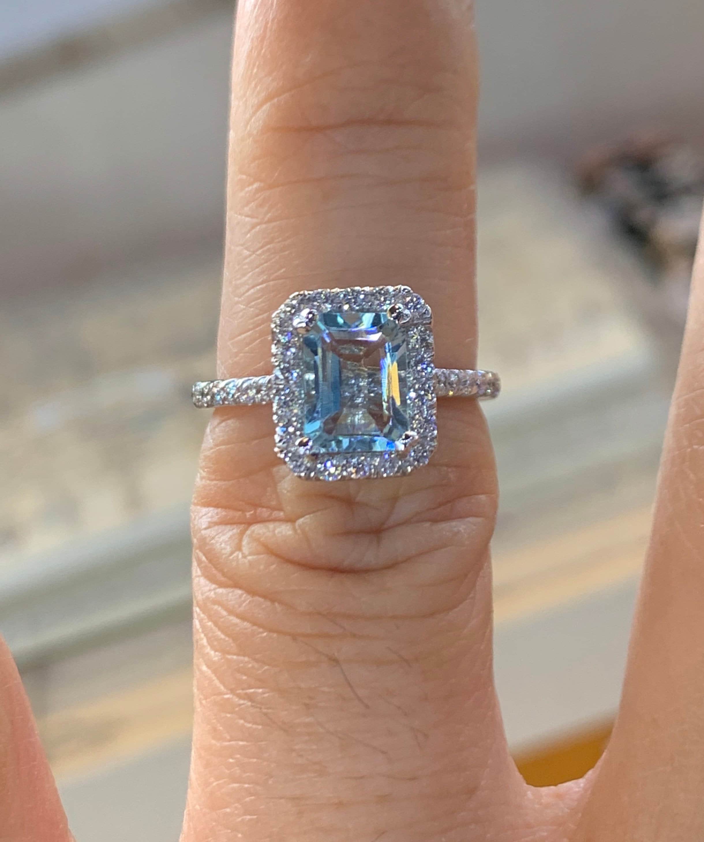 Genuine Aquamarine Ring Aquamarine Diamond Ring Aquamarine 