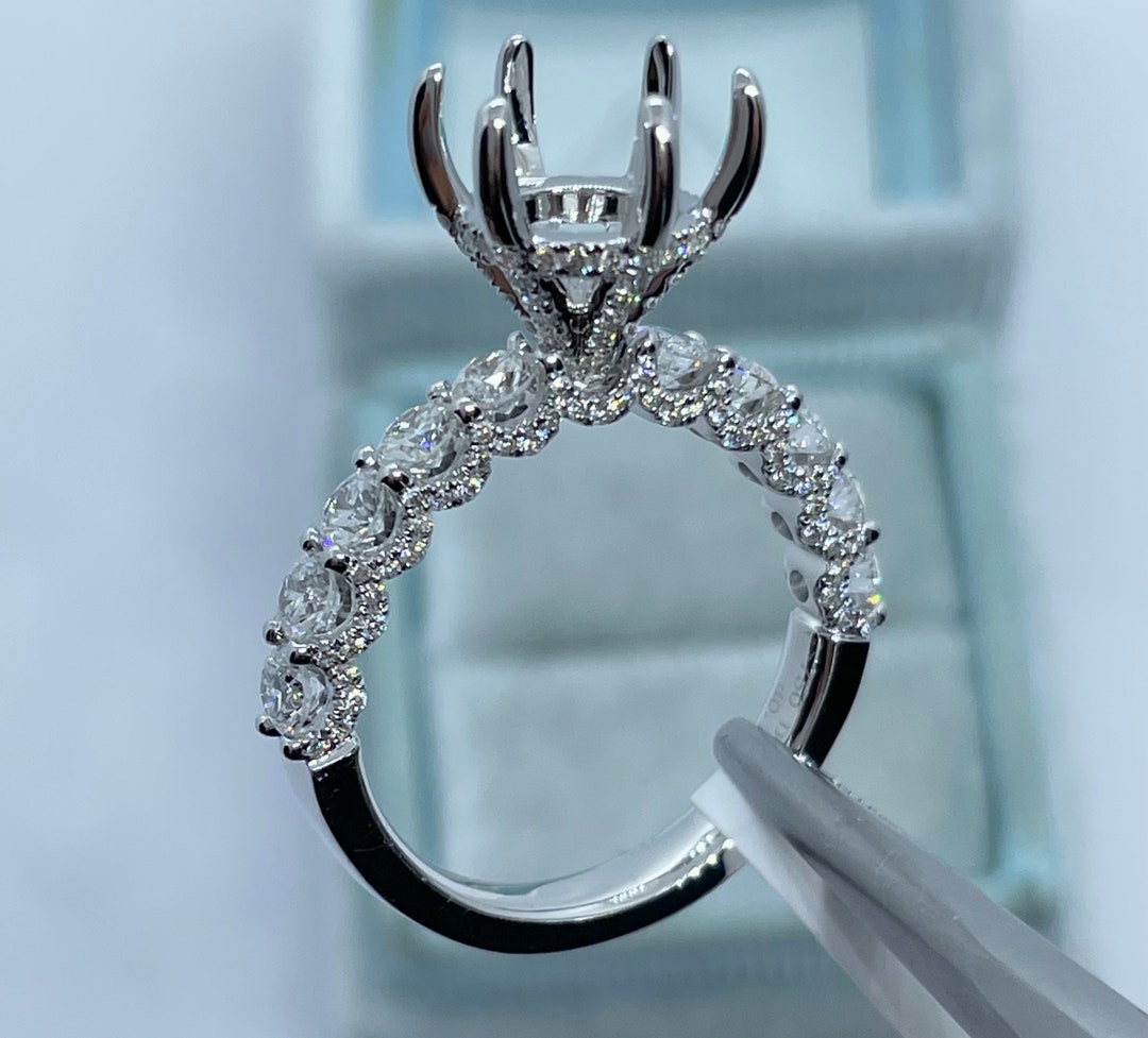 18K White Gold Diamond Semi Mount Ring, Round Solitaire Setting - Etsy