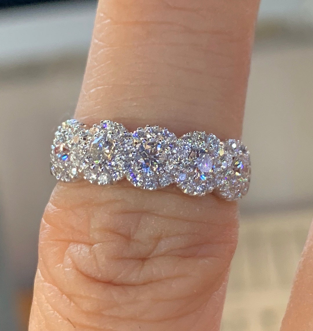 Diamond Anniversary Band 5 Diamond Ring White Gold Round Halo Diamond Band 14K Round Diamond Band Good Quality Etsy