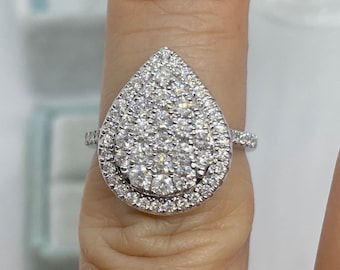 Pear Diamond Halo Ring, 1.05 Carat, 14K Yellow Gold Engagement Ring