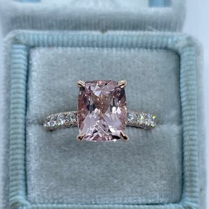 Beautiful Pink Peachy Cushion Morganite and Diamond Ring 14K - Etsy