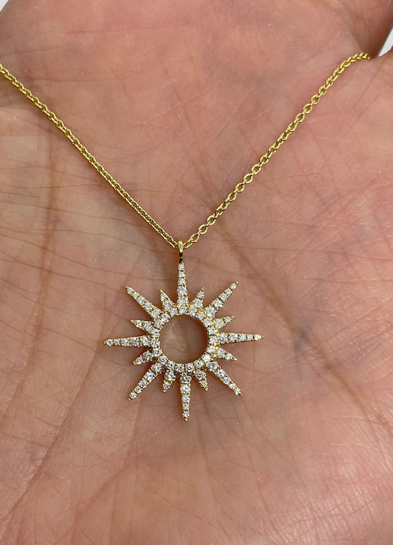 Diamond Starburst Necklace 18K Yellow Gold Diamond Pendant
