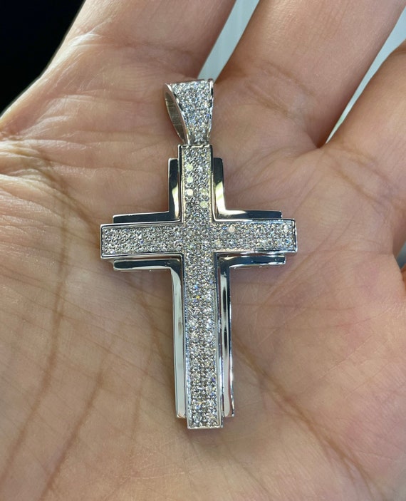 Mens Diamond Cross Pendant, Mens Cross Necklace, Man Diamond Cross