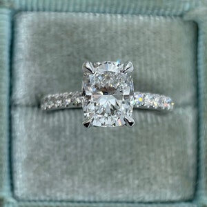 Elongated Cushion Cut Engagement Ring 18K White Gold, Certified 2 Carats Cushion Diamond Ring, Lab Grown Diamond Ring