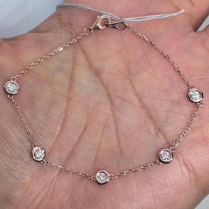 Diamond By The Yard Bracelet, 14K Rose Gold Diamond Bracelet, Dainty Diamond Bracelet, Bezel Diamond Bracelet