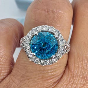 Blue Zircon and Diamond Ring, Blue Zircon Ring, 18K White Gold Natural Blue Zircon Ring, One Of A Kind Jewelry