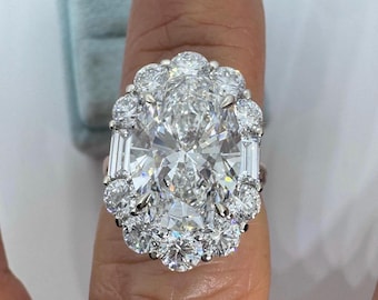 Oval Halo Engagement Ring, Lab Grown Diamond Wedding Ring IGI Certified, Oval Lab Diamond Ring Statement Ring