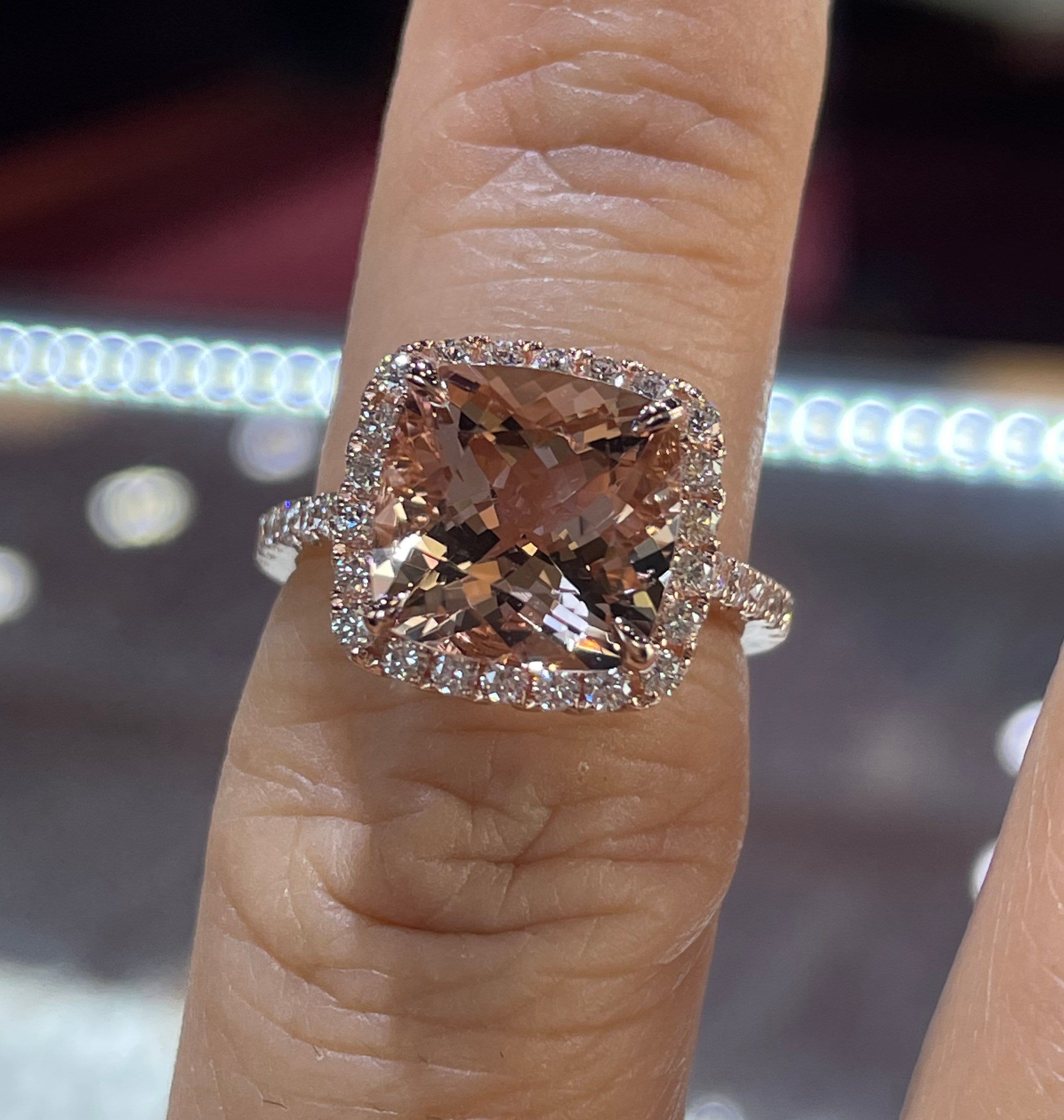 READY TO SHIP: Lida ring set in 14K rose gold, peach morganite 10x7 mm,  moissanites, RING SIZE 5.5 US | Eden Garden Jewelry™