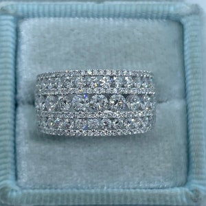 Wide Diamond Band, Anniversary Band, 18K White Gold Diamond Wedding Band Ring, Genuine Diamond Right Hand Ring