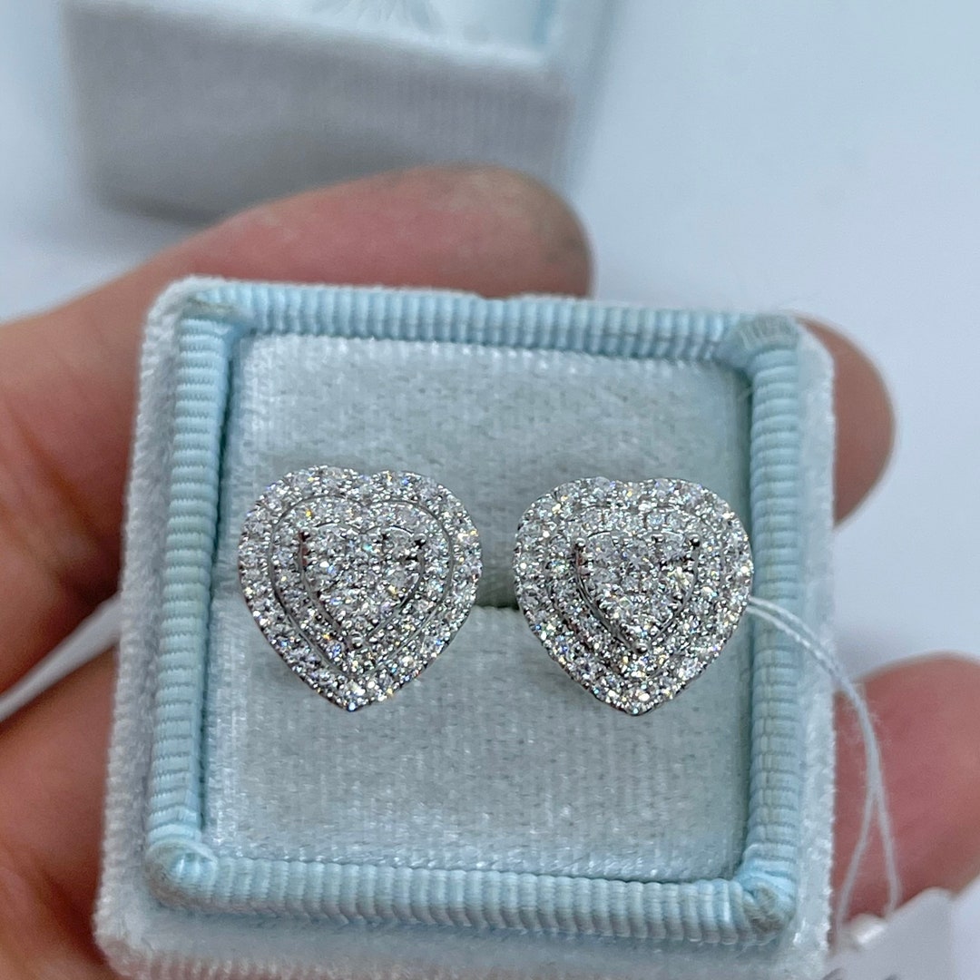 Heart Shape Diamond Earring, Heart Diamond Earrings, 18K Yellow Gold