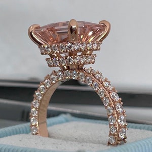 Cushion Morganite Diamond Ring, 14K Rose Gold Morganite Wedding Set