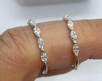 14K Marquise Lab Grown Diamond Wedding Band, Stackable Ring
