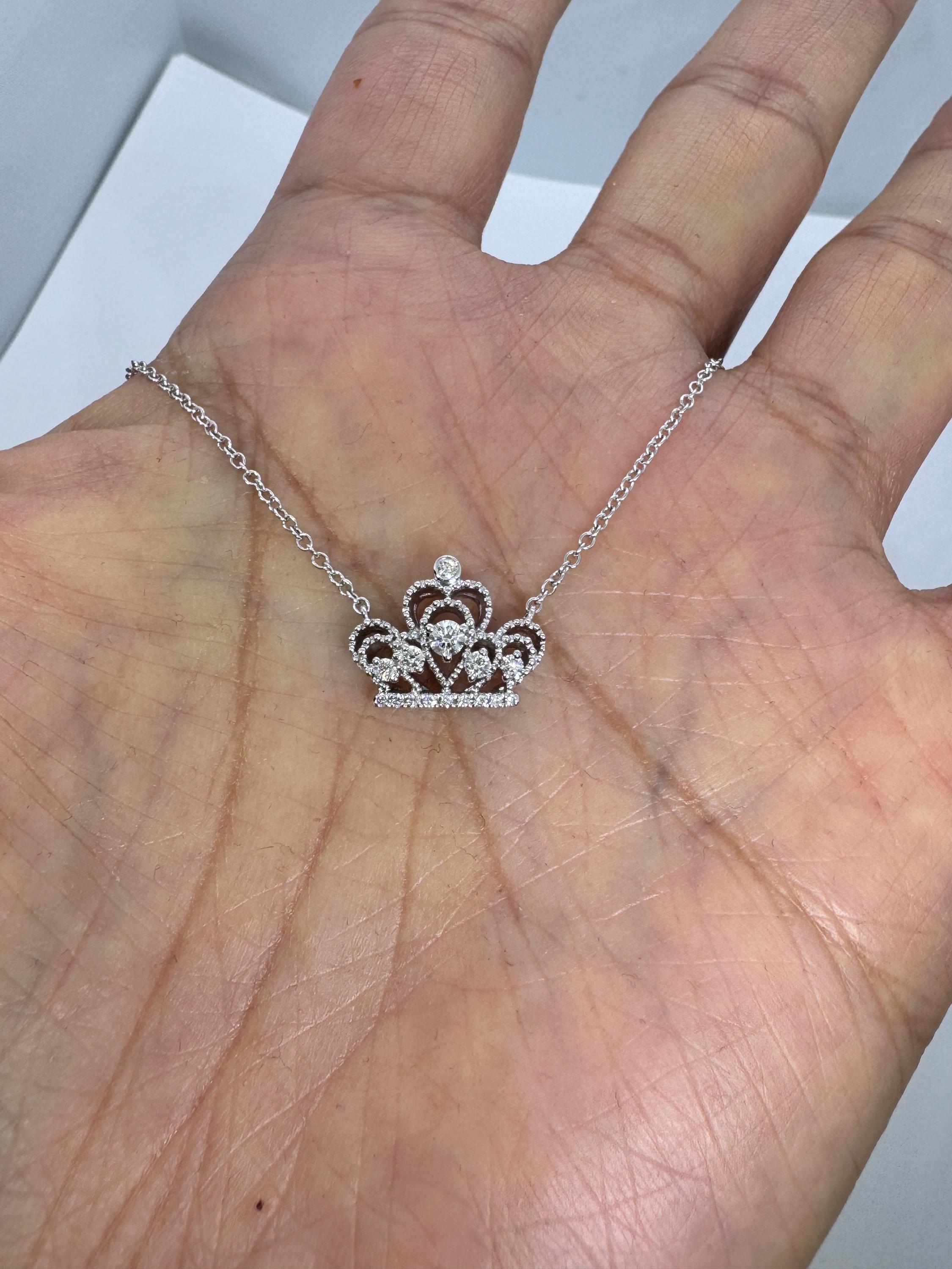 18K White Gold Diamond Crown Pendant Necklace, 0.22 Carats - Etsy