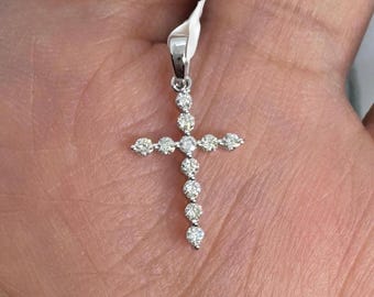 Beautiful Diamond Cross Pendant, Dainty Cross Diamond Pendant, 14K White Gold Diamond Cross Necklace for Women