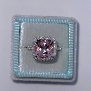 Pink Morganite Ring, Cushion Cut Morganite Engagement Ring, 14K White Gold Cushion Halo Morganite and Diamond Ring Bild 4
