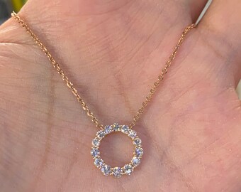 Circle Diamond Necklace, Circle Diamond Pendant 18K Rose Gold, Diamond Circle Pendant With Adjustable Chain High Quality Diamond