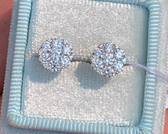 Real Diamond Studs, 1.36 Carat Diamond Stud Earrings, 18K White Gold, VS/SI Clarity