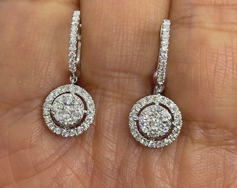 Diamond Drop Earrings, 18K White Gold Dangling Diamond Earrings, Dangle Diamond Earring, Natural Diamond Earrings