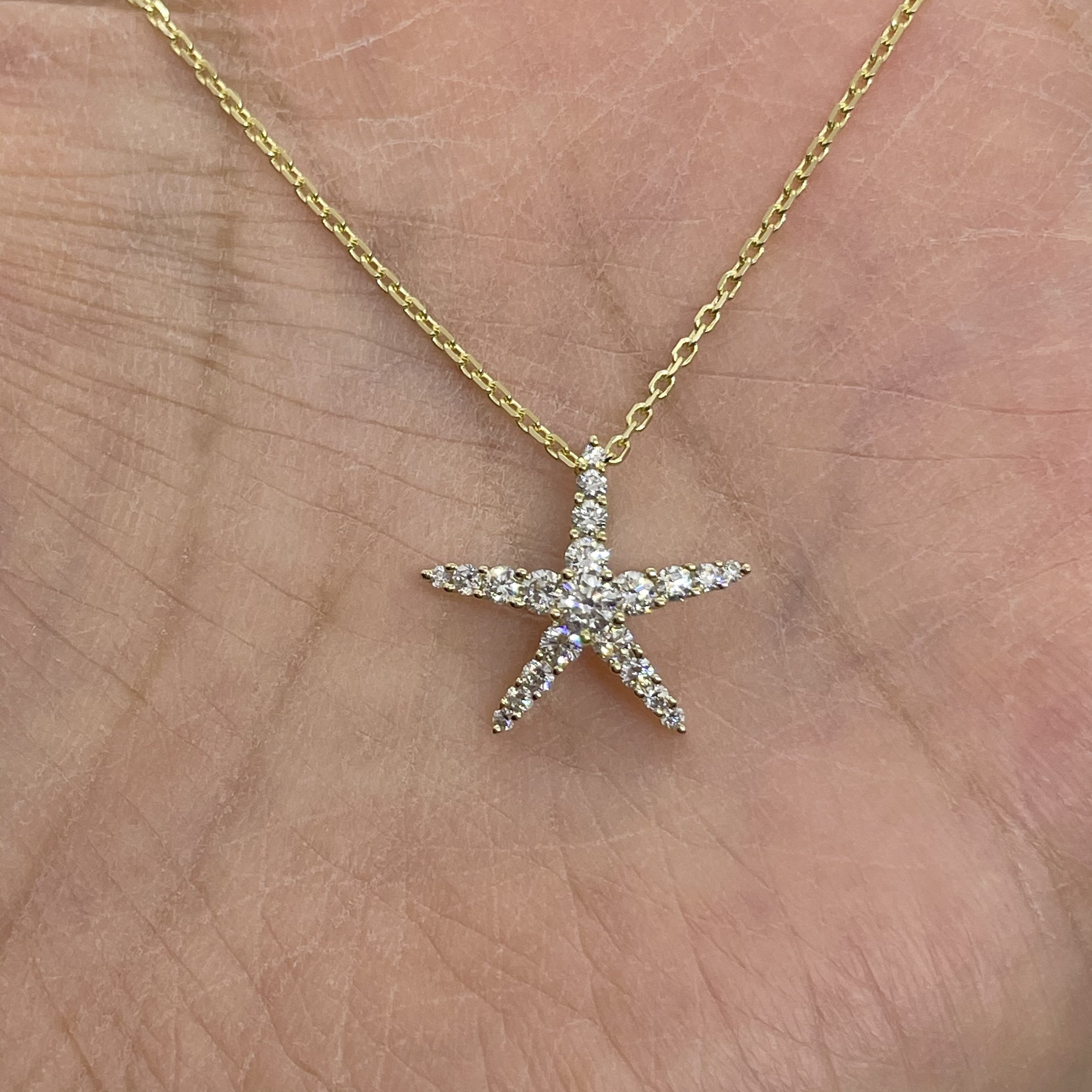 Diamond Starfish Pendant, 0.58 Carat, 14K Yellow Gold Charm - Etsy