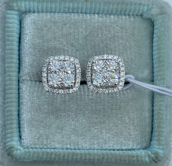 Cushion Diamond Earrings Diamond Cushion Earrings Diamond Stud Earrings 18K White Gold Diamond Studs 0.86 Carats Etsy