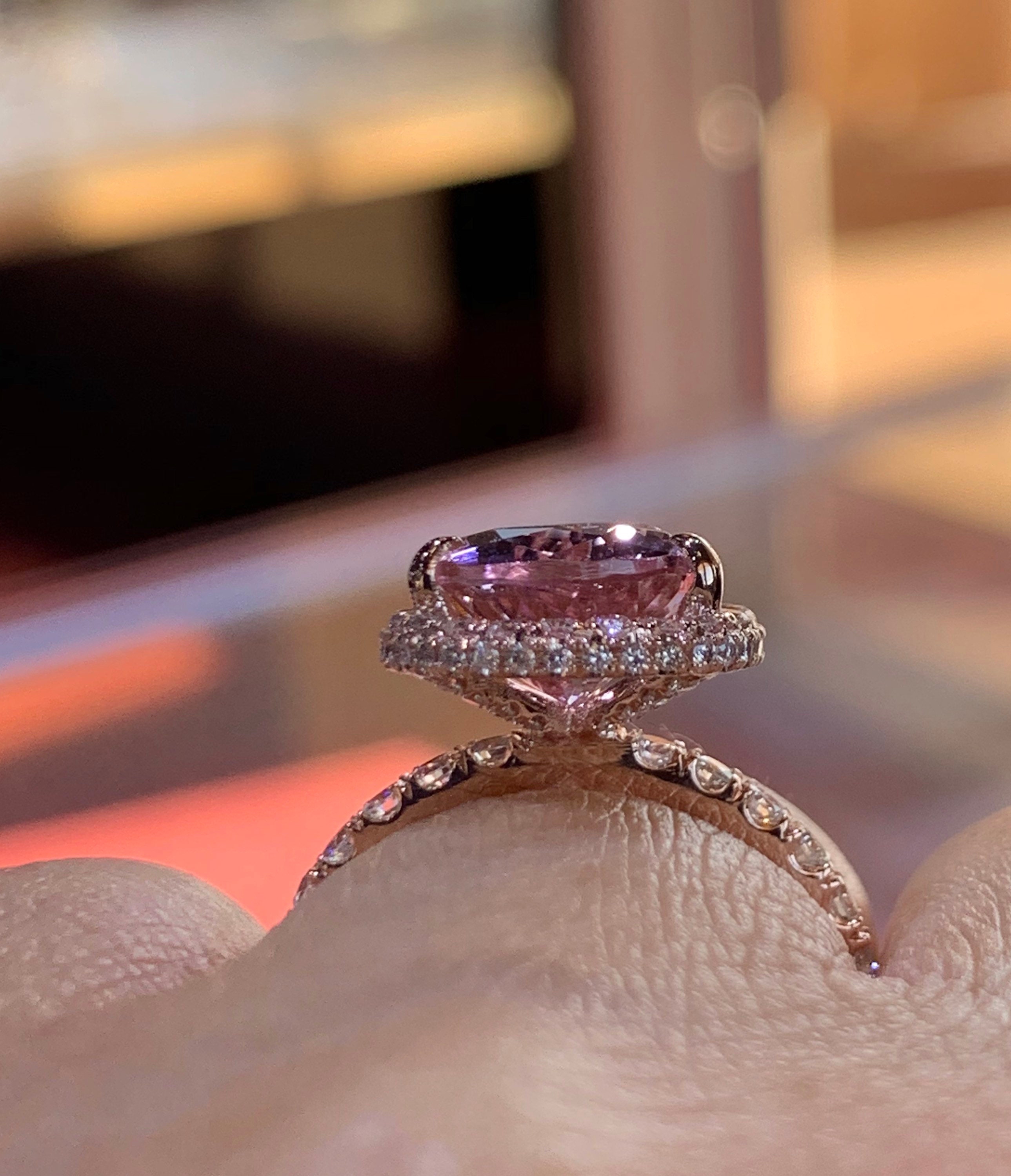 Pear Morganite Diamond Halo Ring, 14K Rose Gold Engagement Ring - Etsy