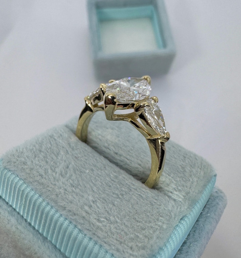 Marquise Lab Grown Diamond, Lab Grown Marquise Diamond Engagement Ring, Marquise Three Stone Ring image 5